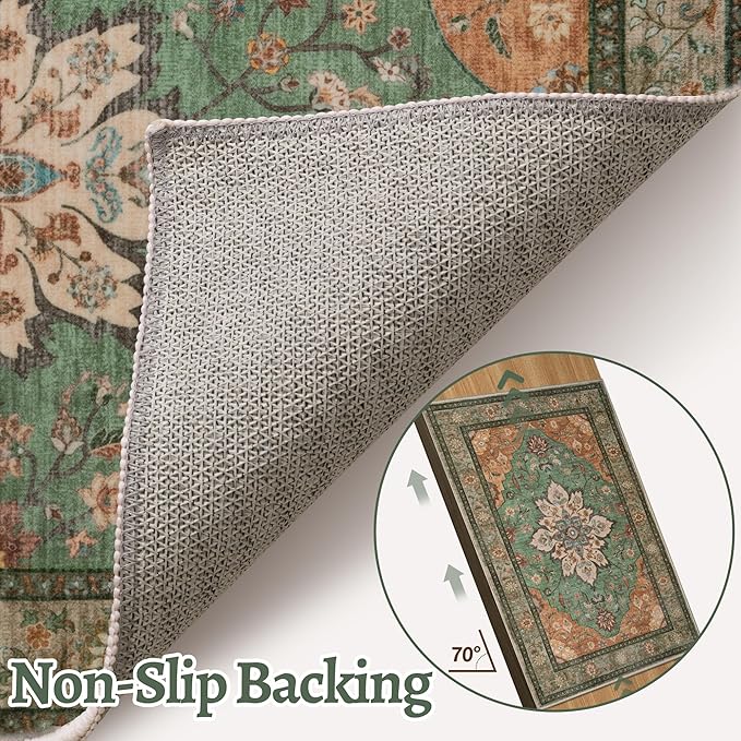 Tangsoo 2x6 Washable Runner Rug for Hallways, Non Slip Vintage Runner Rug, Soft Boho Low Pile Long Rug Runner, Carpet Runners for Kitchen Bedroom Entryway Bathroom Living Room