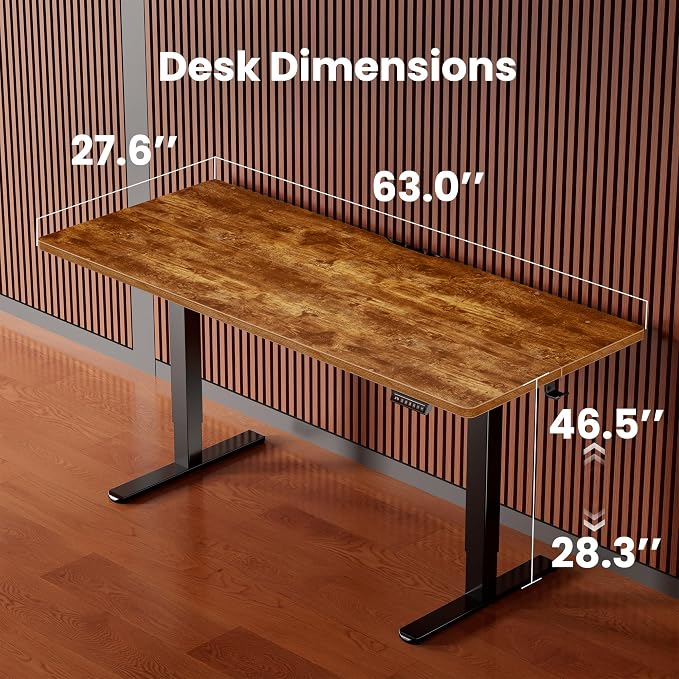 ErGear Height Adjustable Electric Standing Desk, 63 x 28 Inches Sit Stand up Desk, Memory Computer Home Office Desk, Vintage Brown
