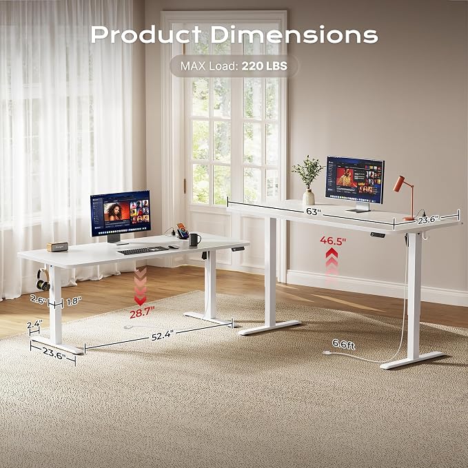 Huuger 63 X 24 Inch Electric Standing Desk with Power Outlets and USB-C Port, Height Adjustable Desk, Sit Stand Desk for Home Office, Computer & Gaming Desk with 4 Presets, Stable Steel Frame, White