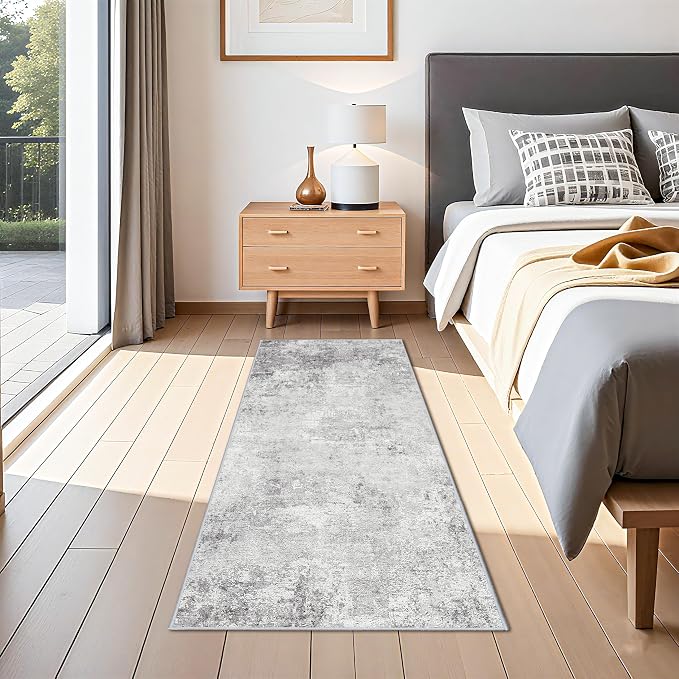 Washable 2x5 Runner Rug for Homeoffice: Soft Low-Pile Rugs for Office Stain Resistant Rugs with Non-Slip Rubber Backing Easy-to-Clean Runners Indoor Hallway Entryway Carpet 2x5 Grey