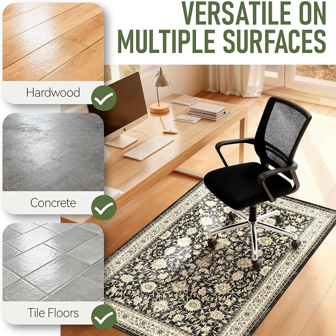 48"x60" Office Chair Mat for Hardwood, Under Desk Chair Mat for Home Office, Anti-Slip Office Rugs for Rolling Chairs, Floor Protector Washable Rugs Charcoal