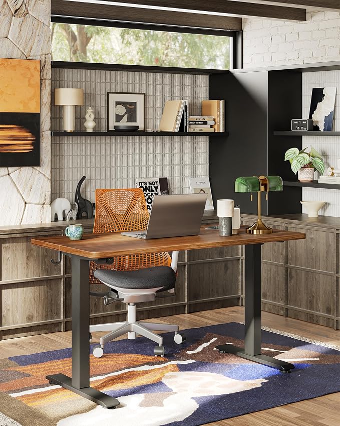 TIQLAB Electric Standing Desk, 47 * 24 Inches Adjustable Height Stand up Desk,Sit Stand Home Office Table with Splice Board, Black Walnut