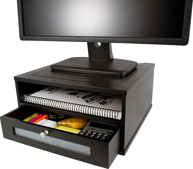 Victor Midnight Black Collection Monitor Riser, 13" X 13" X 6.5", Black, Supports 50 Lbs