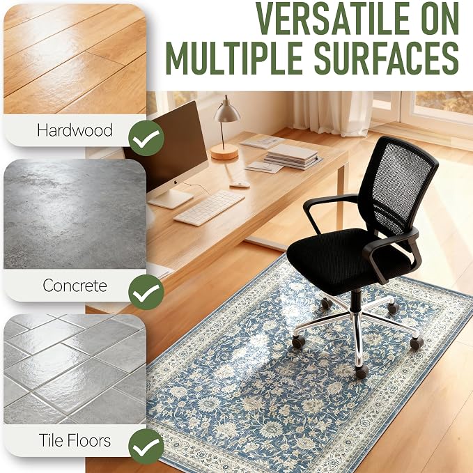 36"x48" Office Chair Mat for Hardwood, Under Desk Chair Mat for Home Office, Anti-Slip Office Rugs for Rolling Chairs, Floor Protector Washable Rugs Ocean Blue