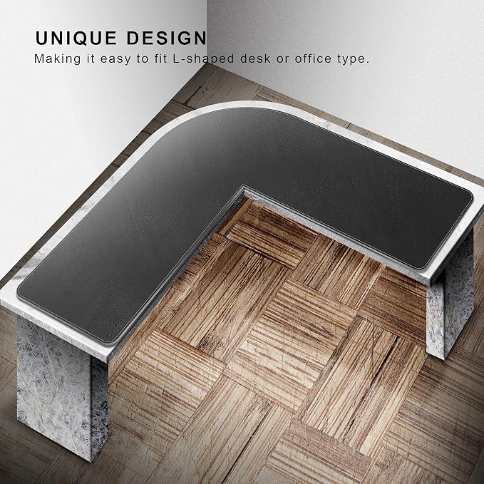 Chihein L-Shaped Desk Pad (49.2”+ 49.2”) x 15.7”, PU Leather Corner Desk Mat, Computer Office Mouse Pad Writing Table Pad for Home Office - Black/Gray