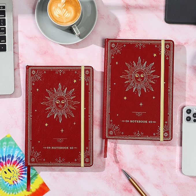 Artfan Ruled Notebook/Journal – Premium Thick Paper Faux Leather Classic Writing Notebook with Pocket + Page Dividers Gifts, Banded, Large, 144 Pages, Hard Cover, Lined (5.8 x 8.4) - Red
