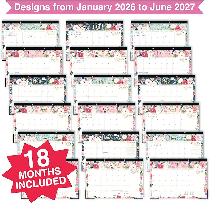 Hadley Designs Large Teacher Desk Calendar 2026-2027 - Desktop Calendar 2026, 18-Month Desk Calendars for Home, Office & Classroom, Cute Classroom Must Haves, Back to School Teacher Gifts