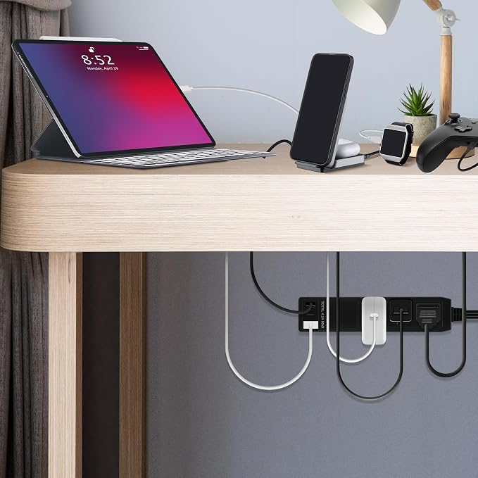 LIDER Outlet Extender with 3 Receptacles, 12W USB-A & USB-C, Ultra-Thin Wall Plate Plug with Cord Extender, 3-Outlet Power Strip, Flat-Face, 3ft Cord, 1625W, ETL Listed, Matte Black