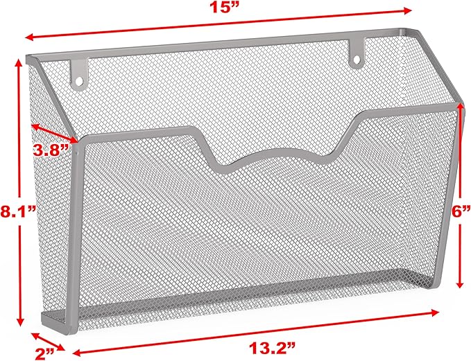 Simple Houseware Wall Mount Single Pocket File Organizer Holder, 3 Packs, Silver