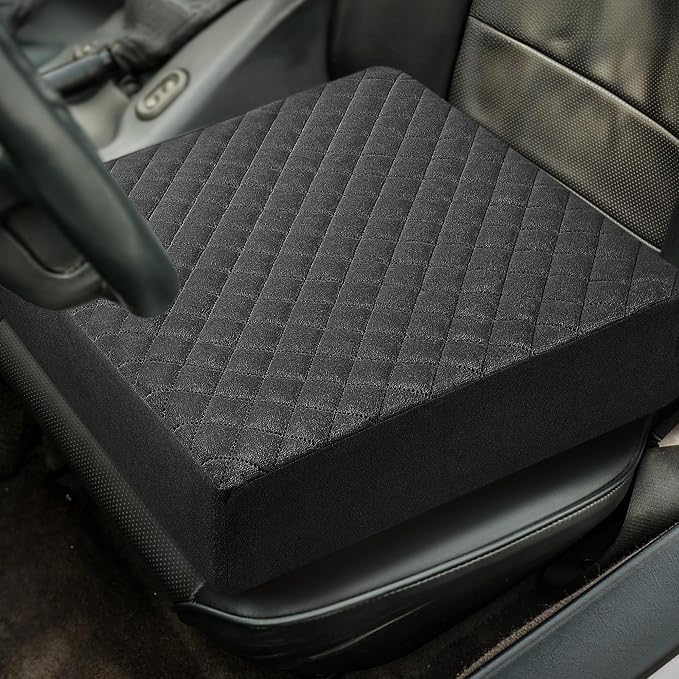 Booster Cushion for Adults - 18x18x5 Medium-Firm Seat Cushion for Home, Office, Wheelchair, Car - Washable Velvety Cover with Waterproof Layer, Removable Strap & Non-Slip Base - Black