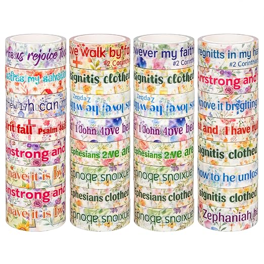 24 Rolls Christian Back to School Washi Tape Gifts Bulk Graduation Vbs Religious Scripture Inspirational Bible Verse Washi Tape for Bible Journaling Crafting Students Study Stationery