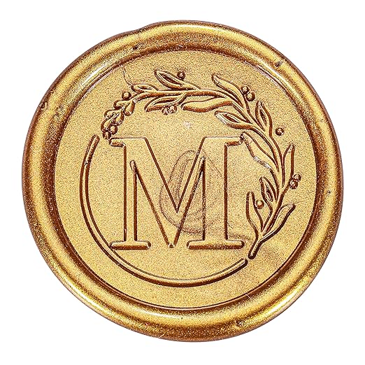 Yoption Letter Wax Seal Kit, Vintage Initial Alphabet M With Wreath Stamp and 120 Antique Gold Seal Beads