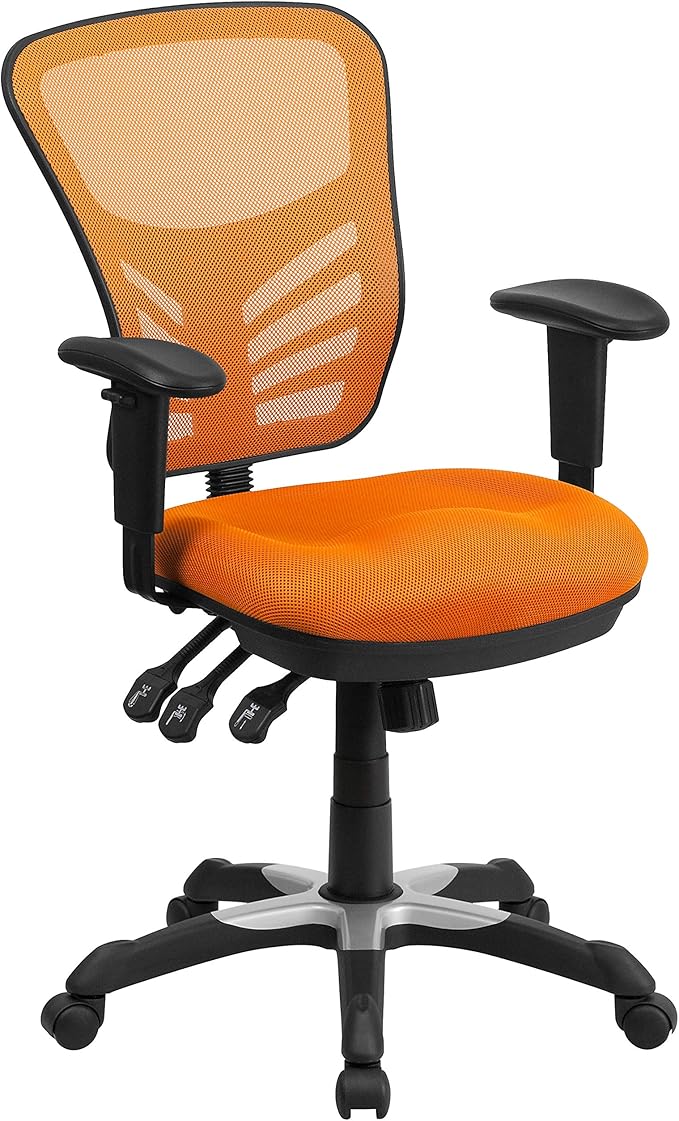 Flash Furniture Nicholas Mid-Back Swivel Office and Gaming Chair, Ergonomic Mesh Office Chair with Adjustable Lumbar Support and Height, Orange