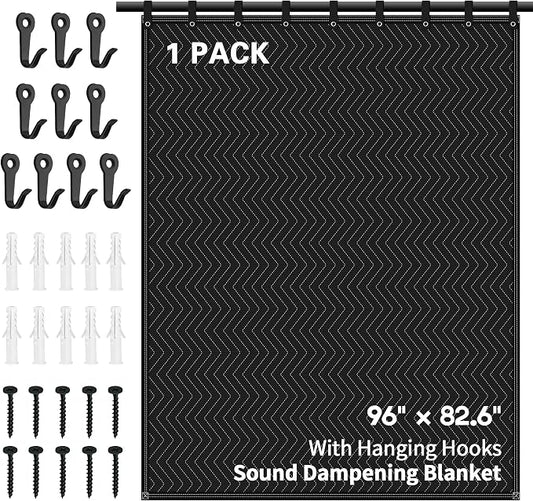 Large Sound Dampening Blanket,96" x 80" Sound Absorbing Studio Blanket,Noise Cancelling Studio Acoustic Blanket Curtain/Light Blocker/Moving Blanket