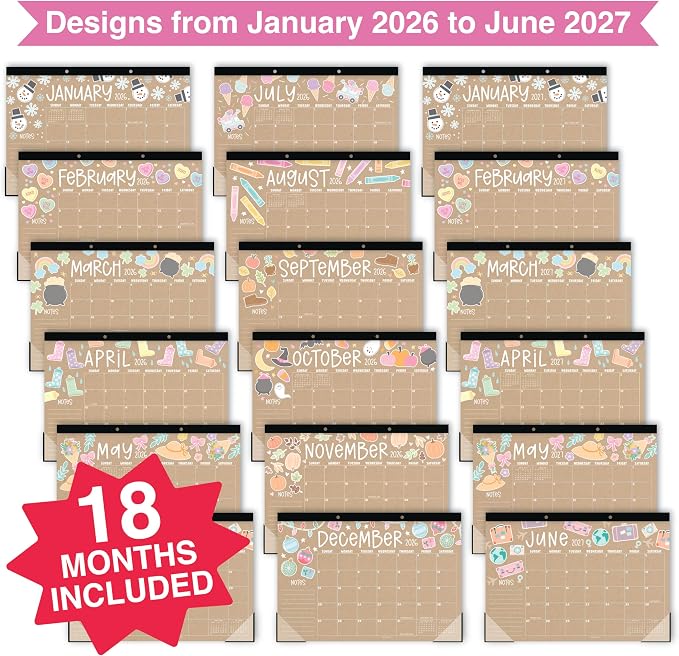 Hadley Designs Large Teacher Desk Calendar 2026-2027 - Desktop Calendar 2026, 18-Month Desk Calendars for Home, Office & Classroom, Cute Classroom Must Haves, Back to School Teacher Gifts