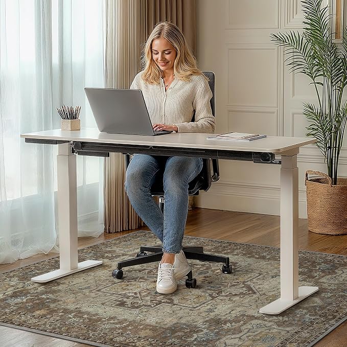 36"x60" Office Chair Mat for Hardwood Tile Floor, Under Desk Carpet Protector for Rolling Computer Chair Mat, Machine Washable Area Rug, Anti-Slip 1/5" Thick Low Pile Thin Vinyl Floor Mat, Brown