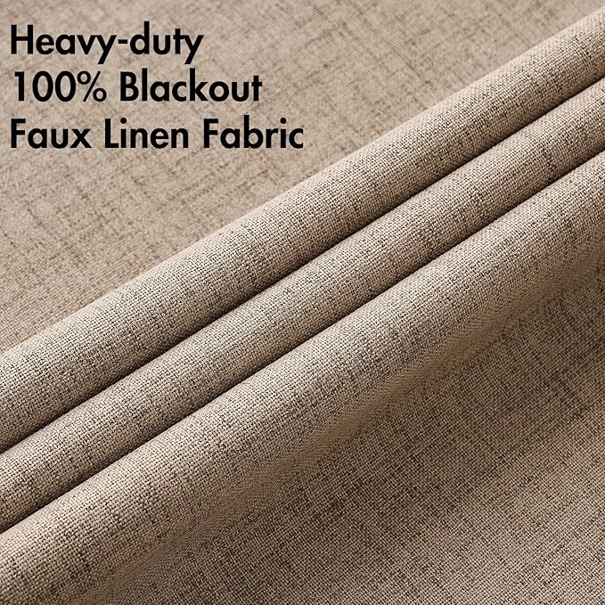MIULEE 100% Blackout Linen Textured Curtains for Bedroom Solid Thermal Insulated Copper Brown Grommet Room Darkening Curtains & Drapes Luxury Decor for Living Room 62 x 84 Inch (2 Panels)