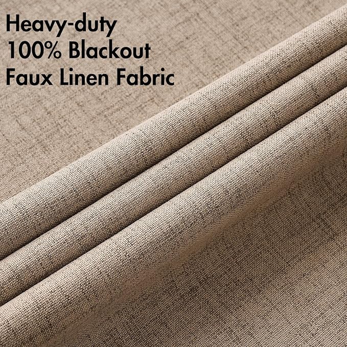 MIULEE 100% Blackout Linen Textured Curtains for Bedroom Solid Thermal Insulated Copper Brown Grommet Room Darkening Curtains & Drapes Luxury Decor for Living Room 62 x 96 Inch (2 Panels)
