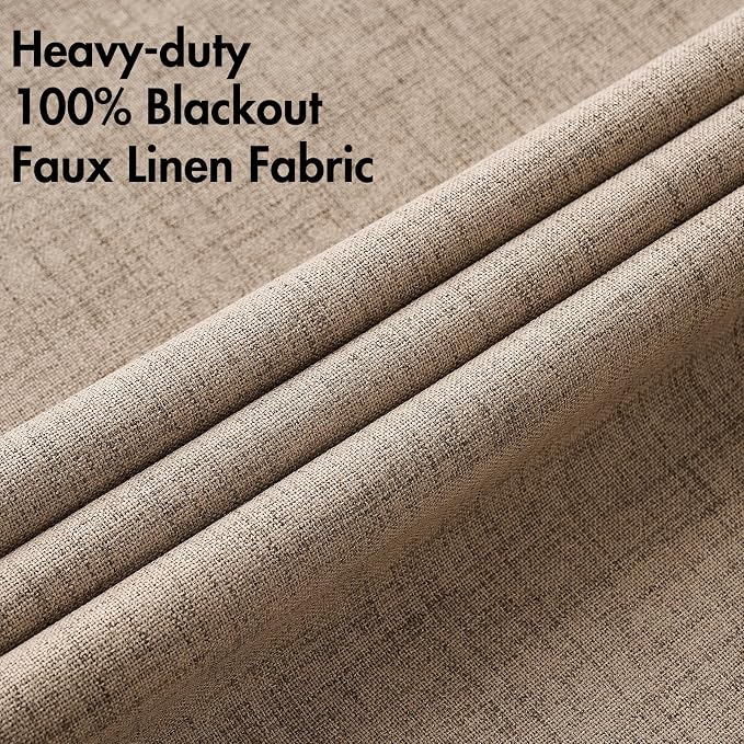 MIULEE 100% Blackout Linen Textured Curtains for Bedroom Solid Thermal Insulated Copper Brown Grommet Room Darkening Curtains & Drapes Luxury Decor for Living Room 52 x 63 Inch (2 Panels)