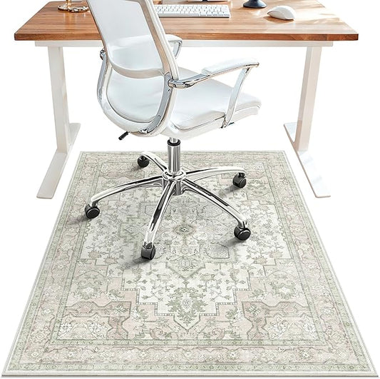 48"x72" Office Chair Mat for Hardwood Tile Floor, Under Desk Carpet Protector for Rolling Computer Chair Mat, Machine Washable Area Rug, Anti-Slip 1/5" Thick Low Pile Thin Vinyl Floor Mat, Mint