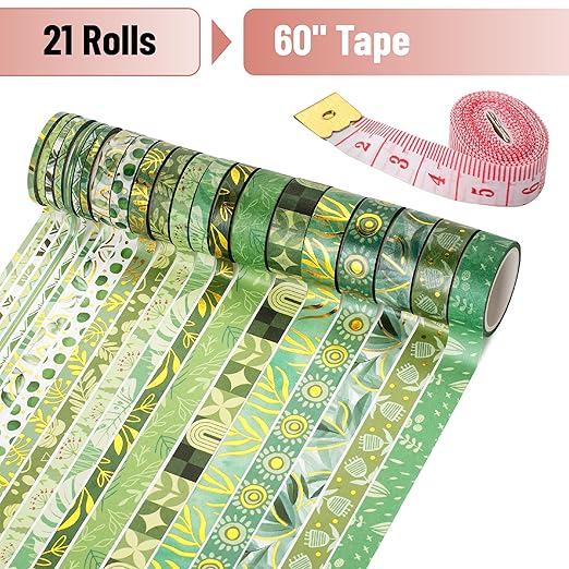 Mr. Pen- Washi Tape Set, 21 Rolls, Assorted Sizes, 5.5 Yards/Roll | Washi Tape for Scrapbook, Arts, Crafts, Journals and Planners, Greenery Summer Design