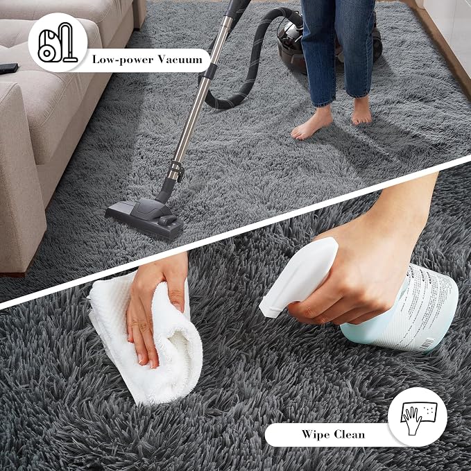 yongyangjuxin Fluffy Rug Shag Area Rug, Grey 9x12 Area Rugs for Living Room, Large Shag Area Rugs for Bedroom Room Home Decor, Upgrade Anti-Skid Rectangular Fuzzy Rugs