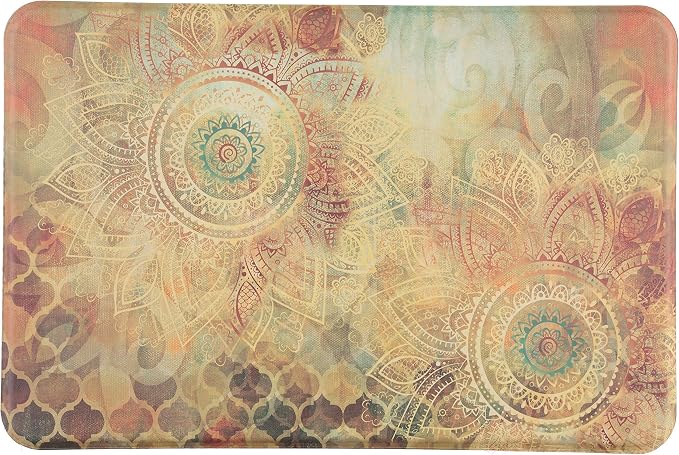 J&V TEXTILES Anti Fatigue Cushioned Comfort Mat, Ergonomically Durable, Supportive, Padded, Thick and Washable, Stain-Resistant, Kitchen, Garage, Office Standing Desk Mats (Boho Study Floral)