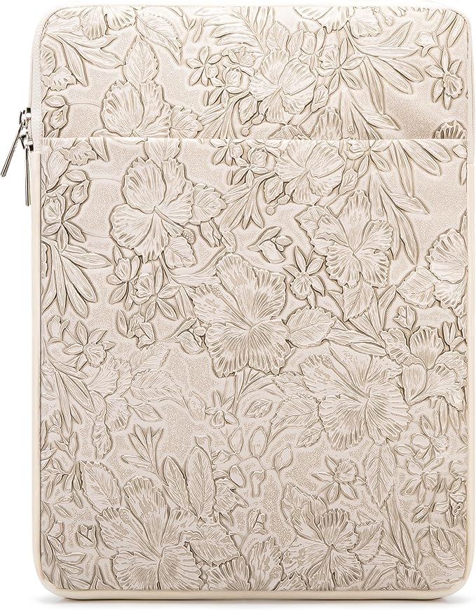 Kinmac 360° Protective Vertical Laptop Sleeve Case Cover Bag (Apricot Flower PU, 15.6 inch-16 inch)