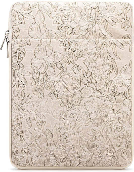 Kinmac 360° Protective Vertical Laptop Sleeve Case Cover Bag (Apricot Flower PU, 15.6 inch-16 inch)