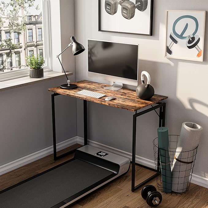 Folding Desk - 31.5" Wood Top Foldable Desk for Small Spaces | No Assembly Required Compact Desk for Home Office, Writing, and Study