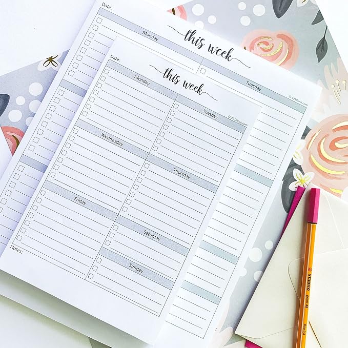 321Done Weekly Checklist Notepad, 8.5x11 Large Letter-Size Desk Pad - 50 Tear-Off Sheets, Undated Monday-Sunday Schedule, Daily Task Planner for Home, Office & Student Use - Made in USA