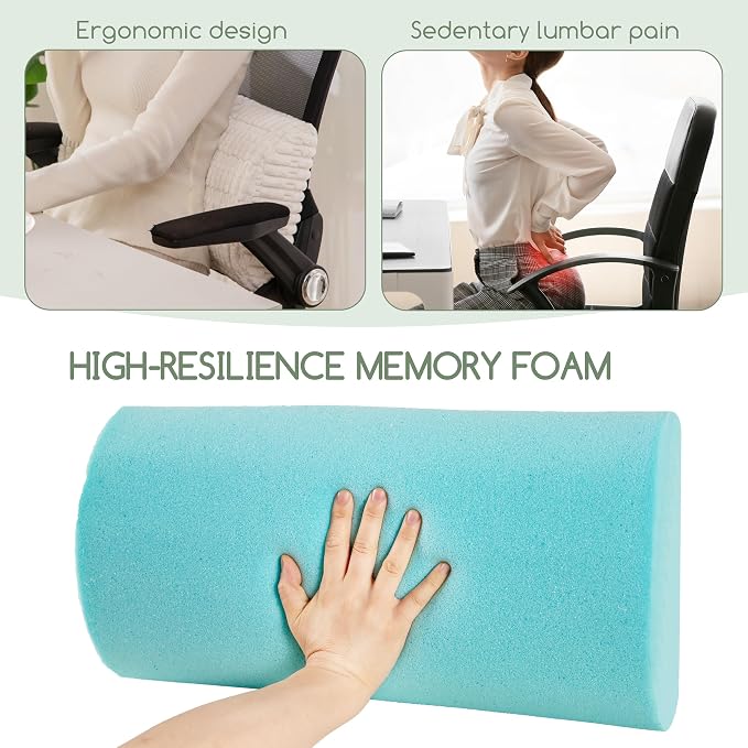 Lumbar Support Pillow for Recliner Chair/Office Chair/Couch, Memory Foam Back Support Cushion with Adjustable Strap, Recliner Cushions for Lower Back Pain Relief, Sleeping, Washable Cover, Beige
