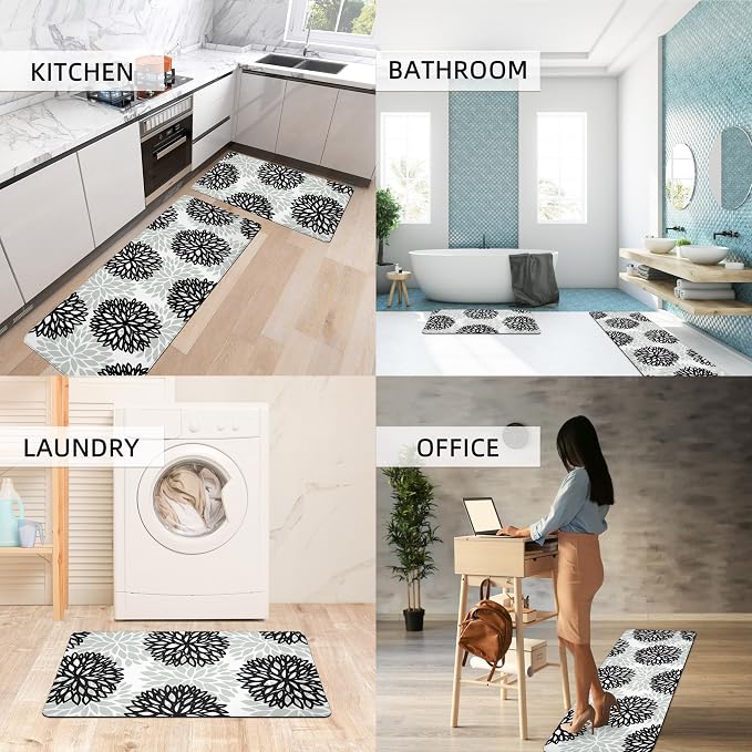 Kitchen Mats Set of 2 Cushioned Anti Fatigue Kitchen Rugs Non Slip Waterproof Kitchen Runner Memory Foam Kitchen Floor Mat Comfort Standing Mat for Sink,Office,Laundry