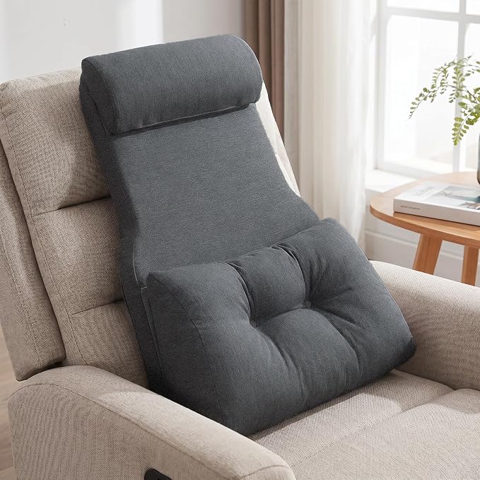 Shinnwa Adjustable Lumbar Support Pillow for Recliner with Headrest | Self-gripping fabric,Shredded memory foam filling,Back Support Pillow with Headrest, Lower Back Pillow for Chair and Couch