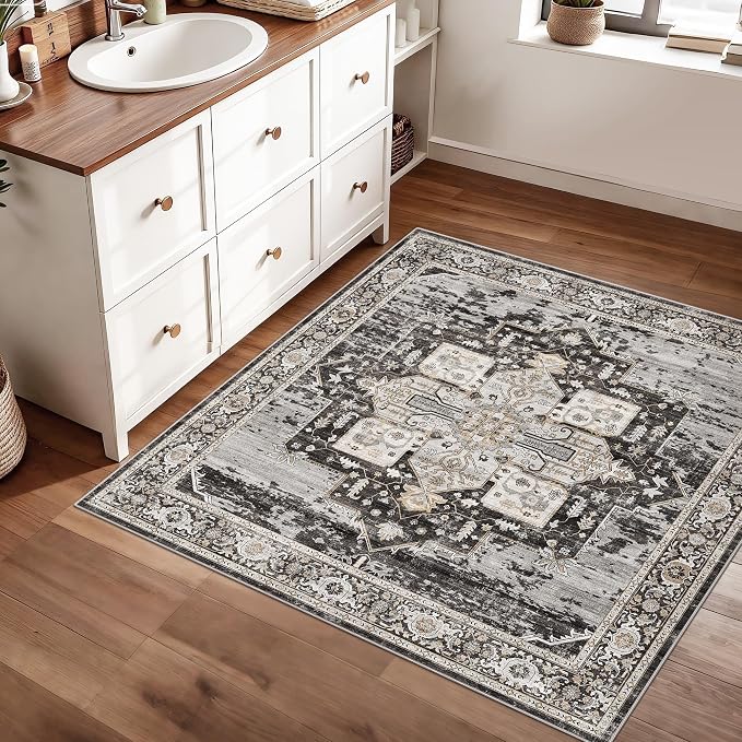 RUUGME Washable 3x3 Square Rug - 3x3 Throw Rugs for Living Room Easy Care Carpet Ultra Soft Rug for Married Woman in Bedroom Kitchen with Non Slip Backing Home Decor 3x3 Black