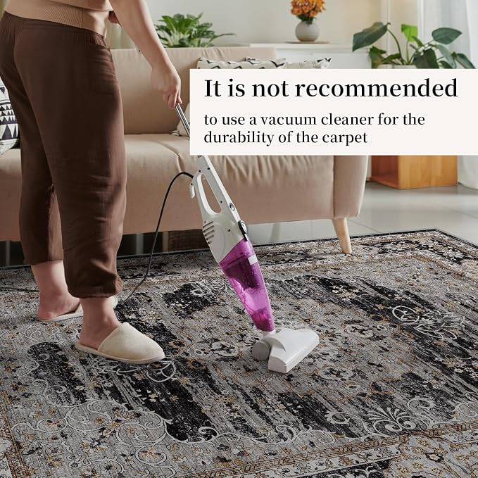 4x10 Runner Rug for Hallway Washable: Non Slip Kitchen Rugs with Rubber Backing Soft Waterproof Wide Mats Stain Resistant Low Pile Carpet for Entryway Bedroom Bathroom Laundry Home Decor Black/Gray