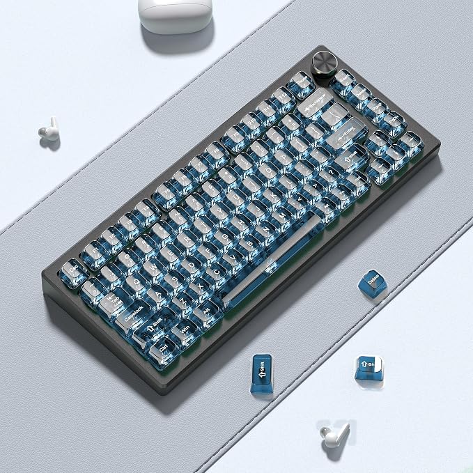 dagaladoo Clear keycaps,Transparent Keyboard keycaps,Jelly Key caps Set,Shine Through keycap，MDA Profile Keyboard caps for Mx Switches Mechanical Keyboard(Haze Blue)