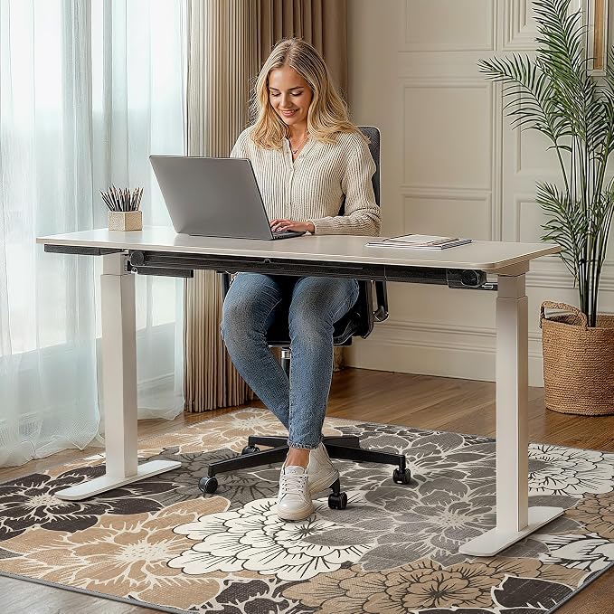 36"x48" Office Chair Mat for Hardwood Tile Floor, Under Desk Carpet Protector for Rolling Computer Chair Mat, Machine Washable Area Rug, Anti-Slip 1/5" Thick Low Pile Thin Vinyl Floor Mat, Grey Beige