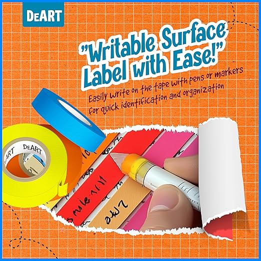 DEART Colored Masking Tape Painters Tape Writable 12, 8 or 6 Pack - 1 inch or 0.6 Inches for Arts & Crafts Labeling, Coding, Art Supplies, Whiteboard Tape, Craft Supplies (6, 1 in Large (20 Yd))