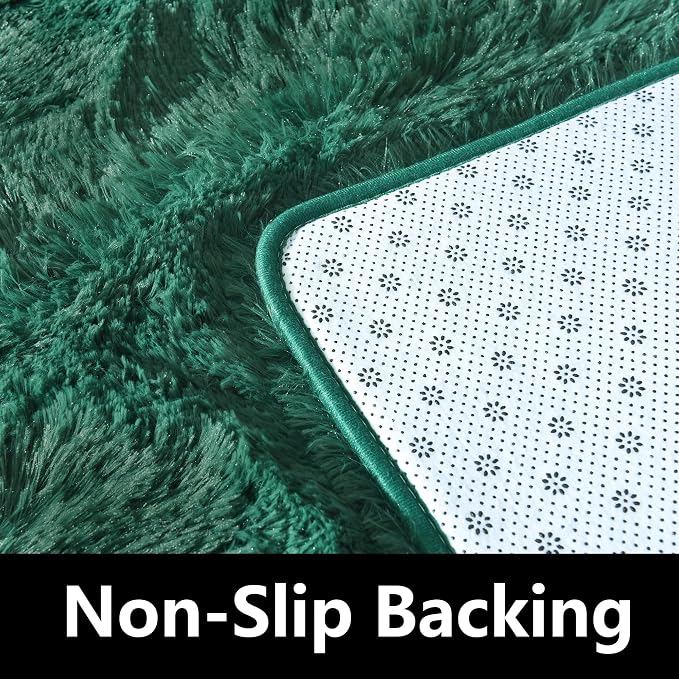 Awaytail Fluffy Rug Washable 5x7 Feet, Emerald Green Nursery Rug for Baby Girl Play Room Cute Large Rugs for Living Room