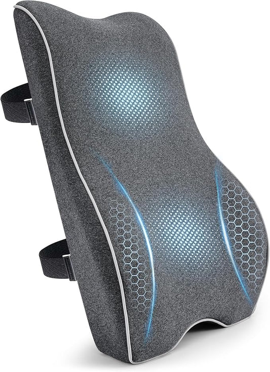 Plush Comfortable Memory Foam Lumbar Support Pillow - Soft Back Cushion for Office Chair, Car Seat, Gaming Chair - Ergonomic Lower Back Pain Relief with Adjustable Straps & Washable Cover-Dark Grey