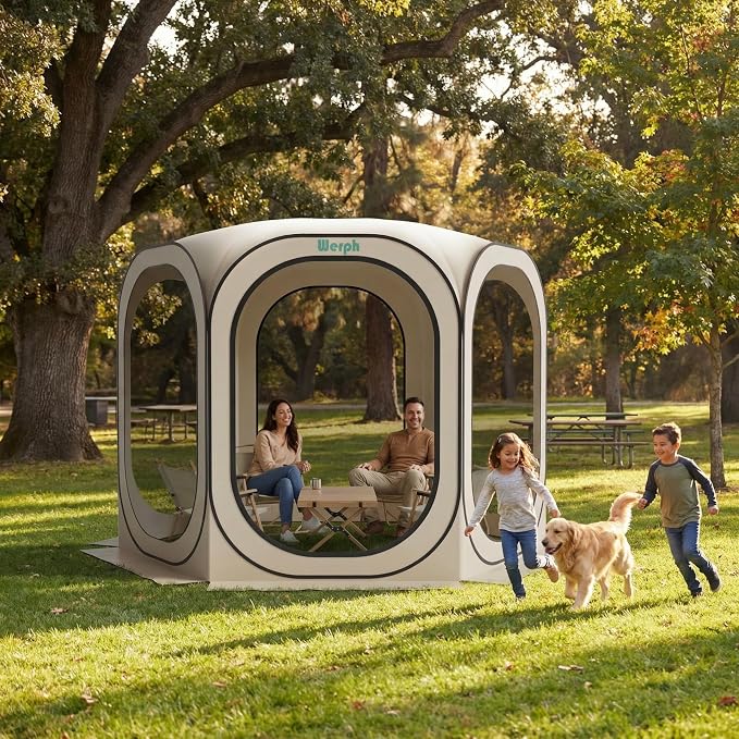 Werph 10x10 Pop Up Screen Tent, Mosquito Net Gazebo, UV Resistant, Beige | Roof Waterproof Screen Canopy, Quick Setup Outdoor Shelter for Backyard, Patio, Garden, Picnic, Camping and Events