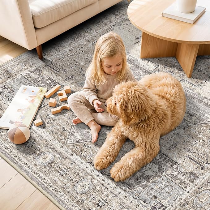 RUUGME Soft 3x3 Rug Living Room - Throw Rugs for Bedroom Vintage Tribal Rugs for Married Woman in Bedroom Kitchen with Non Slip Backing Home Decor 3x3 Beige