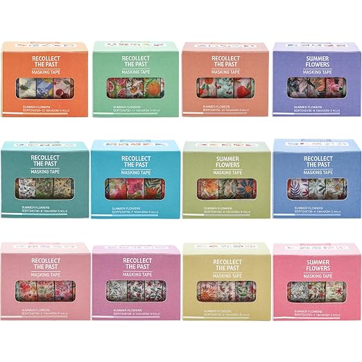 Flowers Washi Tape Set 60 Rolls Floral Patterns Decorative Skinny Blooms Masking Tapes for Arts, DIY Crafts, Journals, Planners, Scrapbook, Wrapping (Summer)