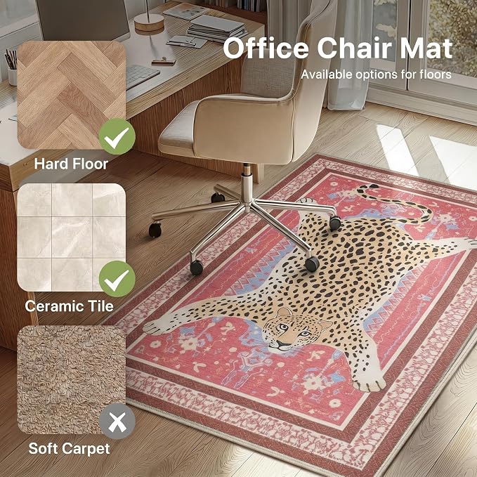 48"x60" Office Chair Mat for Hardwood Tile Floor, Under Desk Carpet Protector for Rolling Computer Chair Mat, Machine Washable Area Rug, Anti-Slip 1/5" Thick Low Pile Thin Floor Mat, Desert Green