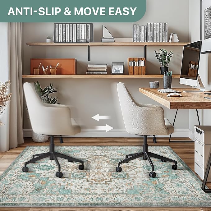 36"x48" Office Chair Mat for Hardwood Tile Floor, Under Desk Carpet Protector for Rolling Computer Chair Mat, Machine Washable Area Rug, Anti-Slip 1/5" Thick Low Pile Thin Vinyl Floor Mat, Cyan