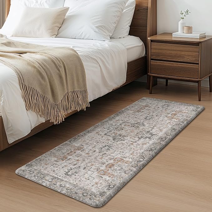 GENIMO Kitchen Mats for Floor 2PCs, Washable Anti Fatigue Mat for Cushioned, 20"x48"+20"x32", Waterproof Kitchen Rugs, Non Slip Comfort Standing Mat Rug for Home, Sink, Laundry, LightTaupeBrown