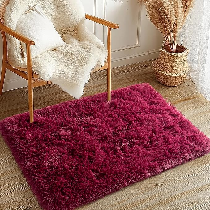 Awaytail 2x4 Rug - Non-Slip Runner for Living Room - Height Pile 1.4" Plush Rug - Throw Rugs Carpet for Bedroom - Burgundy