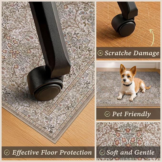 JTJ Washable 3'x4' Moss Office Chair Mat for Hardwood Floors, Non-Slip Low Pile Desk Rug, 36"x48" Small Area Rug for Computer Desk Home Office, Machine Washable WFH Essential for Dorm Room