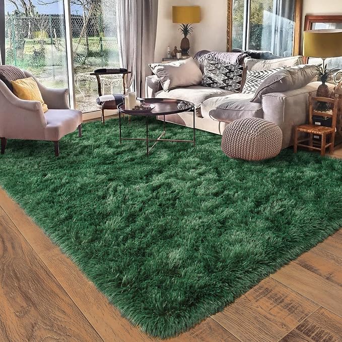 Rugs for Bedroom 4x6, Soft Shaggy Modern Shag Area Rug for Living Room, Upgrade Non-Slip Plush Fluffy Carpet for Kids Boys Girls Room Home Decor Aesthetic, Blackish Green